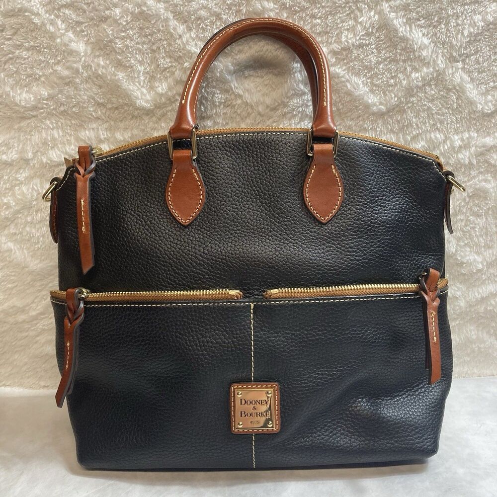 Dooney & Bourke Double Pocket Satchel Brown Trim Zip Top With Dust Bag